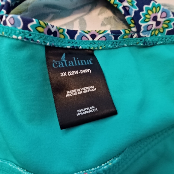 Catalina Blue and Pink Floral One Piece Swimsuit Used But Good Condition - Picture 7 of 8